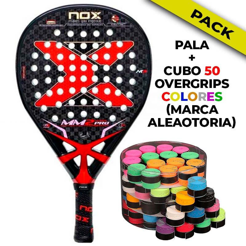 PACK PALA NOX MM2 PRO MANU MARTÍN + CUBO 50 OVERGRIPS PRIMERAS MARCAS DE COLORES